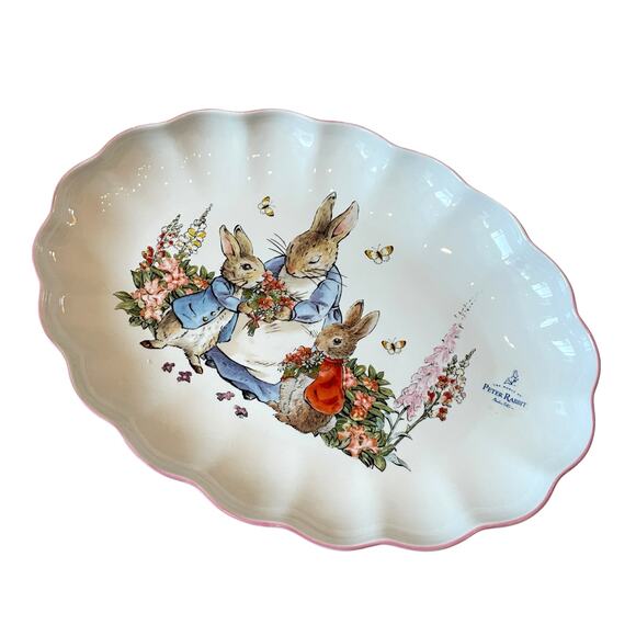 Zrike Beatrix Potter Peter Rabbit OVAL SERVING PLATTER Easter 14" Pink Edge NEW - Picture 2 of 16